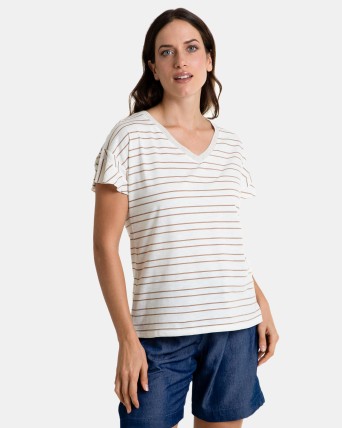 Camiseta de mujer de manga corta con volantes
