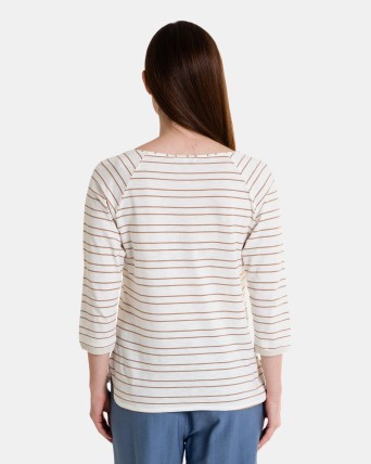 Camiseta de mujer de manga francesa en tejido listado