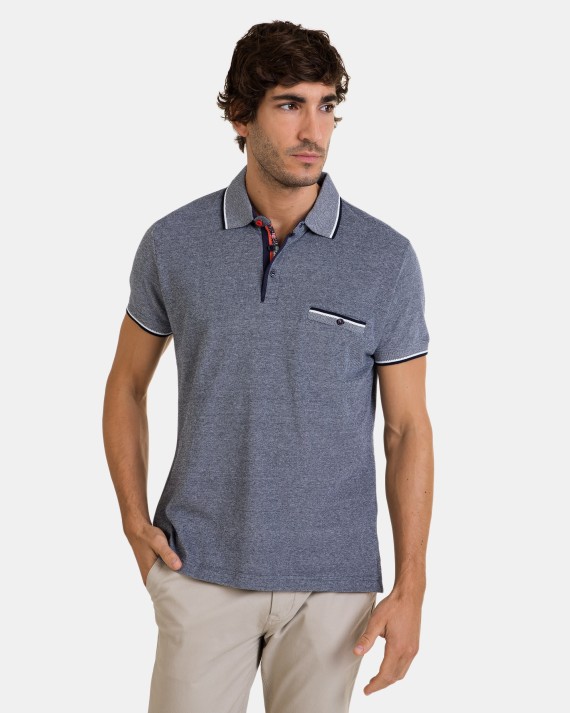 Polo de hombre de manga corta de piqué bicolor azul