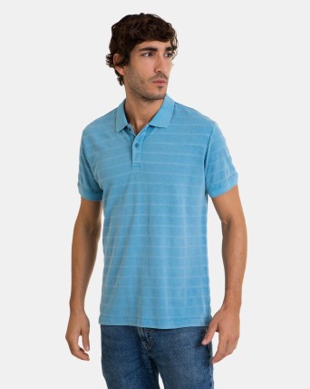 Polo de hombre de manga corta en tejido listado de color azul