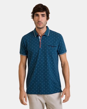 Polo de hombre de manga corta piqué estampado en color azul