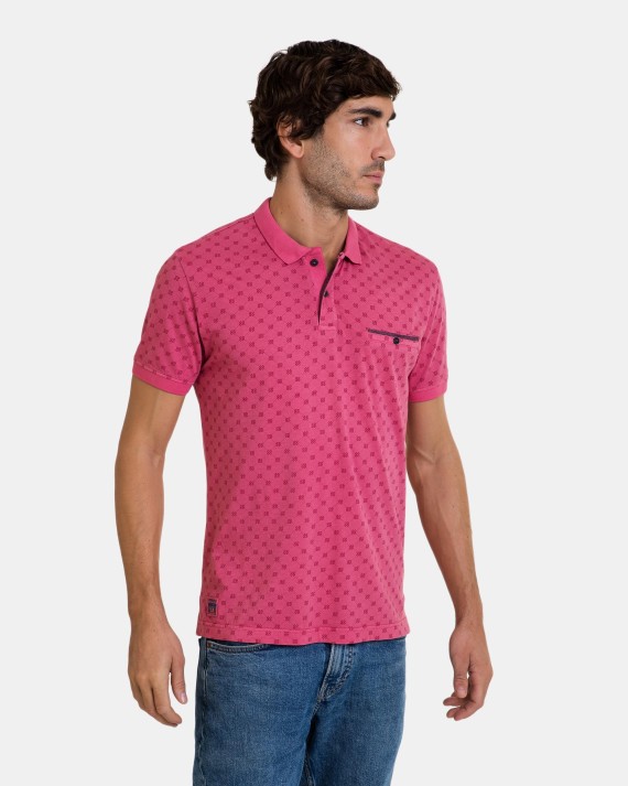 Polo de hombre de manga corta de punto de algodon estampado en color fucsia
