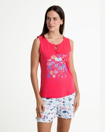 Pijama de dona curt sense mànigues estampat "Oceà"