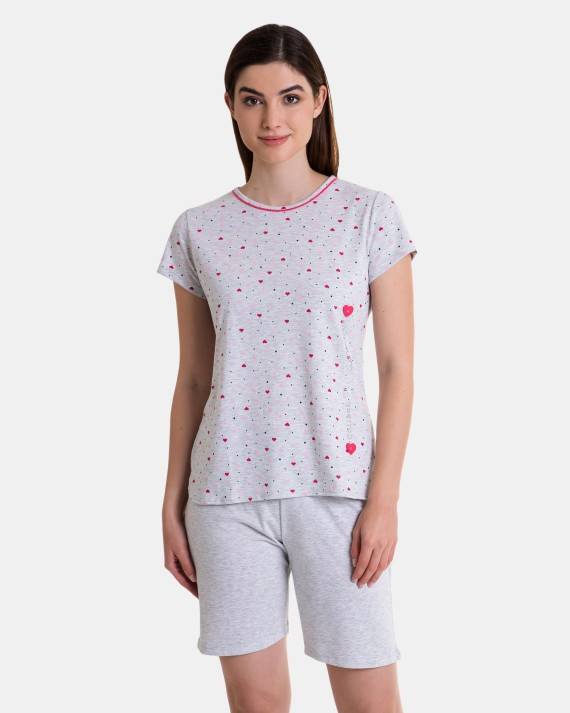 Pijama de mujer bermuda de manga corta en color gris vigoré