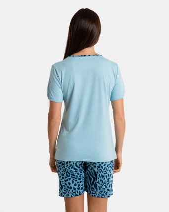 Pijama de mujer corto de manga corta estampado de algodón y modal