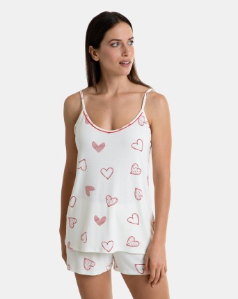 Pijama de mujer corto de tirantes de fibra bambú corazones