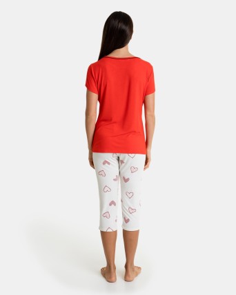Pijama de mujer pirata de manga corta en fibra bambú color rojo