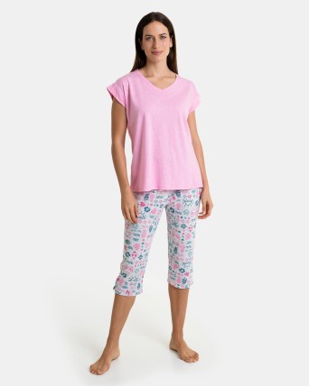 Pijama de mujer de algodón pirata en manga corta camiseta ancha