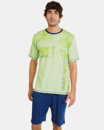 Pijama curt d'home de punt en color verd