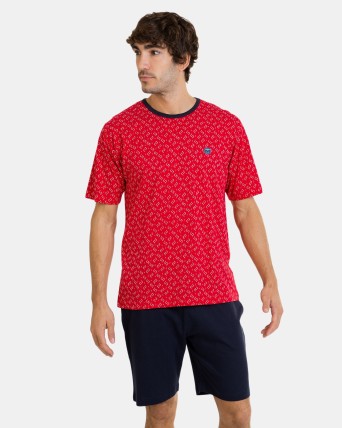 Pijama curt d'home de punt de color vermell