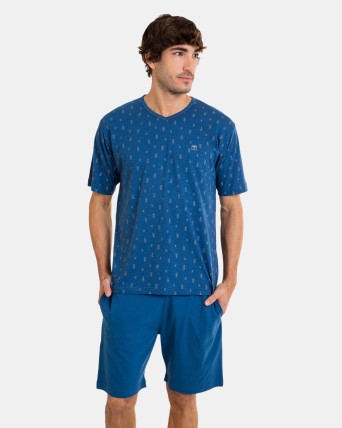 Pijama curt d'home de punt de color blau