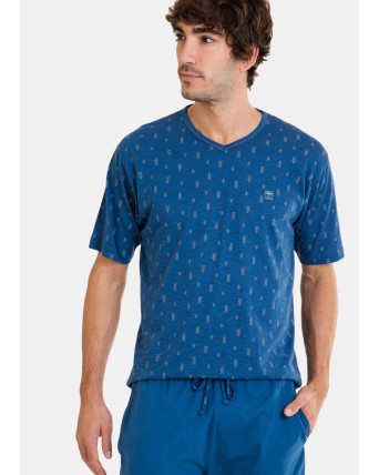 Pijama curt d'home de punt de color blau