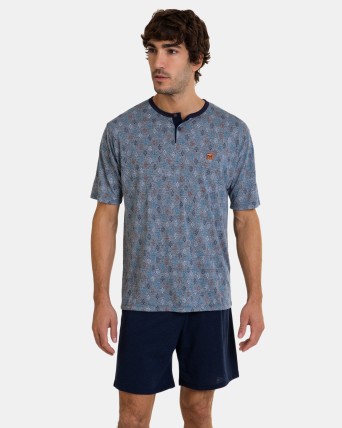 Pijama corto de hombre de punto en color azul