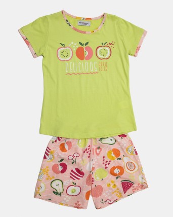 Pijama de niña corto estampado frutas en manga corta