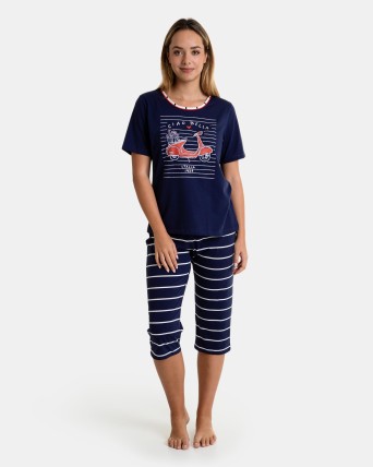 Pijama de mujer de tallas grandes corto de manga corta estampado "vespa"