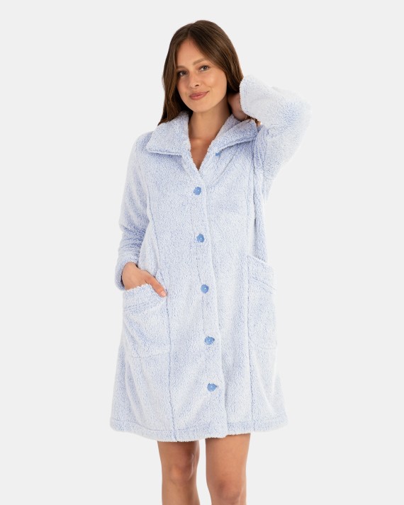 Women's short bicolor fleece robe