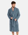 Men's long robe in fleece fabric with embossing