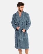 Men's long robe in fleece fabric with embossing