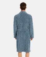 Men's long robe in fleece fabric with embossing