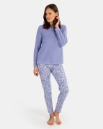 Women's long pajamas in tweed fabric and printed interlock