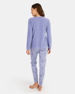 Women's long pajamas in tweed fabric and printed interlock