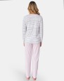 Women's long plain knit pajamas with all-over print and plain