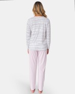 Women's long plain knit pajamas with all-over print and plain