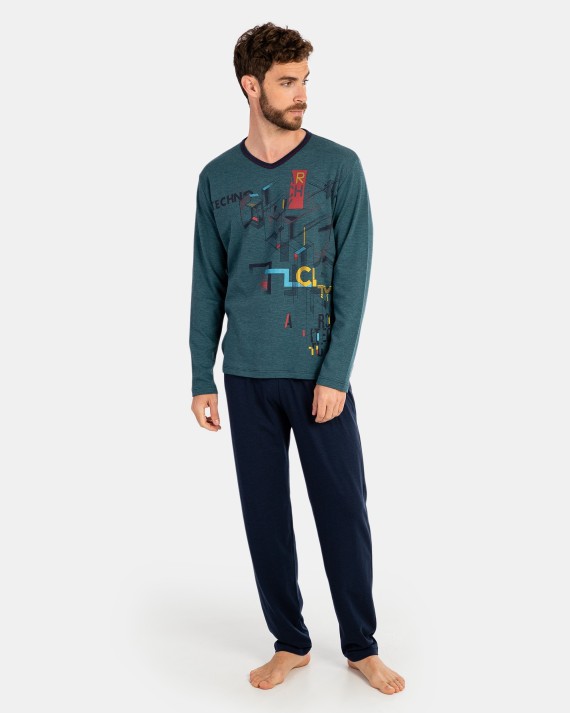 Men's knitted pajamas in green