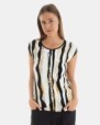 CAMISETA DE MUJER DE HOMBRO CAÍDO RAYAS MULTICOLOR