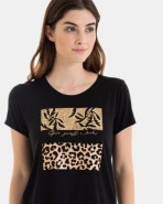CAMISETA DE MUJER DE MANGA CORTA ANIMAL PRINT DORADO