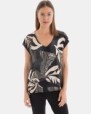 CAMISETA DE MUJER DE HOMBRO CAÍDO ESTAMPADO HOJAS