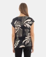CAMISETA DE MUJER DE HOMBRO CAÍDO ESTAMPADO HOJAS