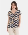CAMISETA DE MUJER HOMBRO CAÍDO ESTAMPADO GEOMÉTRICO
