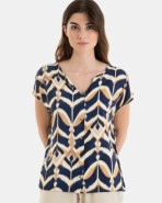 CAMISETA DE MUJER HOMBRO CAÍDO ESTAMPADO GEOMÉTRICO