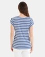 CAMISETA DE MUJER DE HOMBRO CAÍDO EN TEJIDO LISTADO Y CALADO