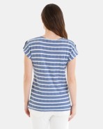 CAMISETA DE MUJER DE HOMBRO CAÍDO EN TEJIDO LISTADO Y CALADO