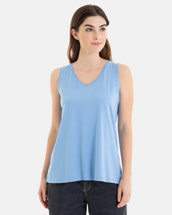 CAMISETA BÁSICA DE MUJER SIN MANGAS AZUL