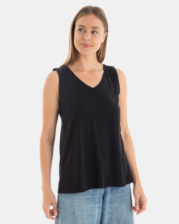 CAMISETA BÁSICA DE MUJER SIN MANGAS NEGRO
