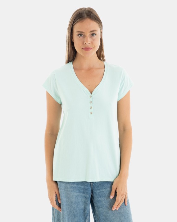 CAMISETA BÁSICA DE MUJER HOMBRO CAÍDO VERDE