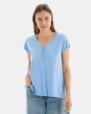CAMISETA BÁSICA DE MUJER HOMBRO CAÍDO AZUL