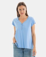 CAMISETA BÁSICA DE MUJER HOMBRO CAÍDO AZUL