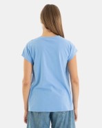 CAMISETA BÁSICA DE MUJER HOMBRO CAÍDO AZUL