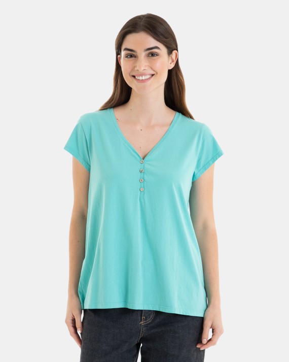 CAMISETA BÁSICA DE MUJER HOMBRO CAÍDO TURQUESA