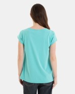 CAMISETA BÁSICA DE MUJER HOMBRO CAÍDO TURQUESA
