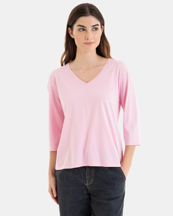 CAMISETA BÁSICA DE MUJER MANGA 3/4 ROSA