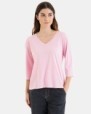 CAMISETA BÁSICA DE MUJER MANGA 3/4 ROSA