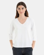 CAMISETA BÁSICA DE MUJER MANGA 3/4 BLANCO
