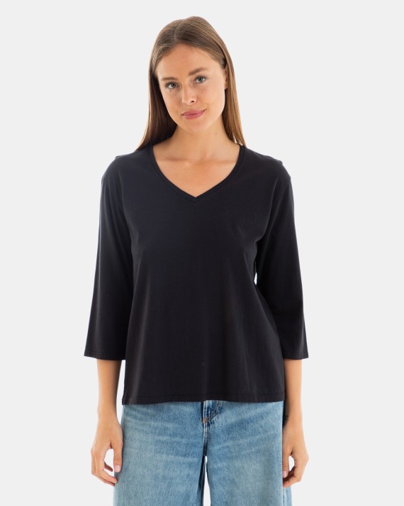 CAMISETA BÁSICA DE MUJER MANGA 3/4 NEGRO