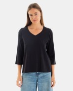 CAMISETA BÁSICA DE MUJER MANGA 3/4 NEGRO