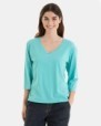 CAMISETA BÁSICA DE MUJER MANGA 3/4 TURQUESA